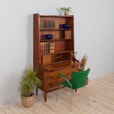 Danish teak bookcase secretaire with drawers and tambour doors Johannes Sorth s  scaled
