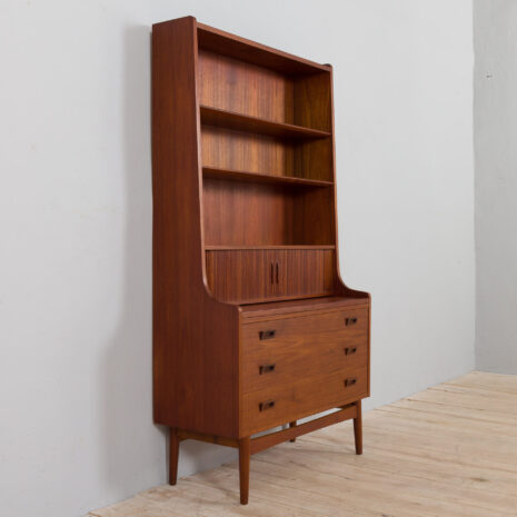 21414 Danish teak bookcase secretaire with drawers and tambour doors, Johannes Sorth, 1960s-16 Danish teak bookcase secretaire with drawers and tambour doors Johannes Sorth s scaled
