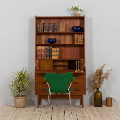 21414 Danish teak bookcase secretaire with drawers and tambour doors, Johannes Sorth, 1960s-2 Danish teak bookcase secretaire with drawers and tambour doors Johannes Sorth s scaled