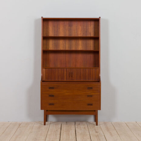 21414 Danish teak bookcase secretaire with drawers and tambour doors, Johannes Sorth, 1960s-4 Danish teak bookcase secretaire with drawers and tambour doors Johannes Sorth s scaled