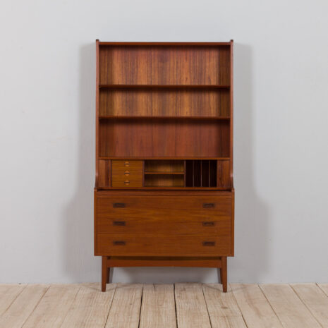 21414 Danish teak bookcase secretaire with drawers and tambour doors, Johannes Sorth, 1960s-5 Danish teak bookcase secretaire with drawers and tambour doors Johannes Sorth s scaled