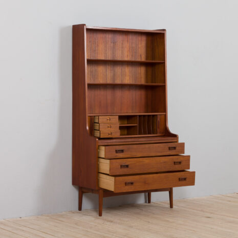 21414 Danish teak bookcase secretaire with drawers and tambour doors, Johannes Sorth, 1960s-7 Danish teak bookcase secretaire with drawers and tambour doors Johannes Sorth s scaled