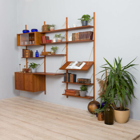 teak  bay preben Sorensen wall unit with a desk shelf  cabinets and  shelves  scaled
