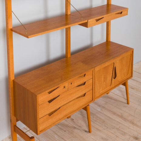 21429 Rival 2 bay teak wall unit with 3 cabinets and 5 shelves by Brodrene Jatogs Norway, Kjell Riise , 1960s-15 Rival bay teak wall unit with cabinets and shelves by Brodrene Jatogs Norway Kjell Riise s scaled