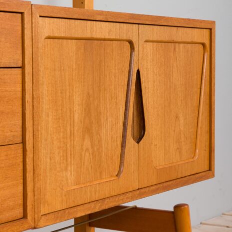 21429 Rival 2 bay teak wall unit with 3 cabinets and 5 shelves by Brodrene Jatogs Norway, Kjell Riise , 1960s-19 Rival bay teak wall unit with cabinets and shelves by Brodrene Jatogs Norway Kjell Riise s scaled