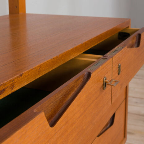 21430 Rival 2 bay free standing teak wall unit with 3 cabinets and 3 shelves by Brodrene Jatogs Norway, Kjell Riise ,1960s-19 Rival bay free standing teak wall unit with cabinets and shelves by Brodrene Jatogs Norway Kjell Riise s scaled