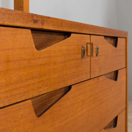 21430 Rival 2 bay free standing teak wall unit with 3 cabinets and 3 shelves by Brodrene Jatogs Norway, Kjell Riise ,1960s-20 Rival bay free standing teak wall unit with cabinets and shelves by Brodrene Jatogs Norway Kjell Riise s scaled