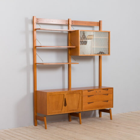 21430 Rival 2 bay free standing teak wall unit with 3 cabinets and 3 shelves by Brodrene Jatogs Norway, Kjell Riise ,1960s-6 Rival bay free standing teak wall unit with cabinets and shelves by Brodrene Jatogs Norway Kjell Riise s scaled