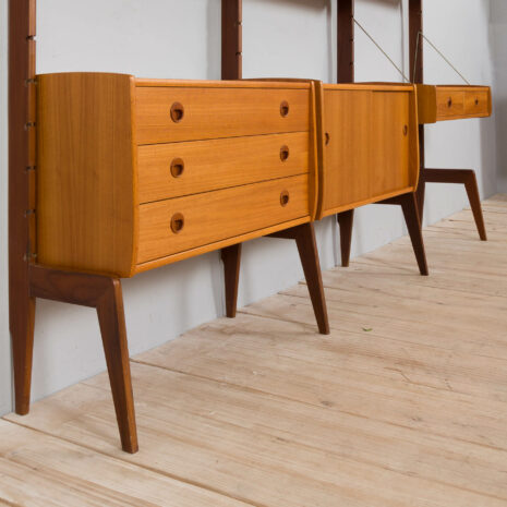 21437 Free standing 3 bay teak ergo wall unit with a desk, 4 cabinets and 5 shelves-20 Free standing bay teak ergo wall unit with a desk cabinets and shelves scaled