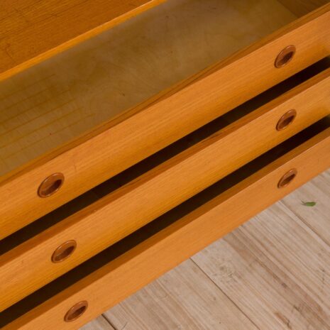 21437 Free standing 3 bay teak ergo wall unit with a desk, 4 cabinets and 5 shelves-28 Free standing bay teak ergo wall unit with a desk cabinets and shelves scaled