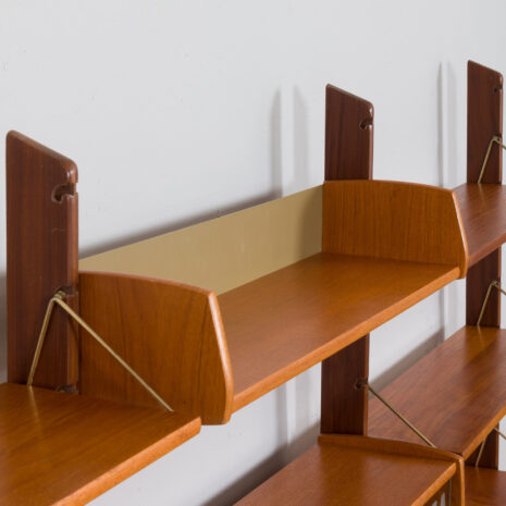 21437 Free standing 3 bay teak ergo wall unit with a desk, 4 cabinets and 5 shelves-29 Free standing bay teak ergo wall unit with a desk cabinets and shelves scaled