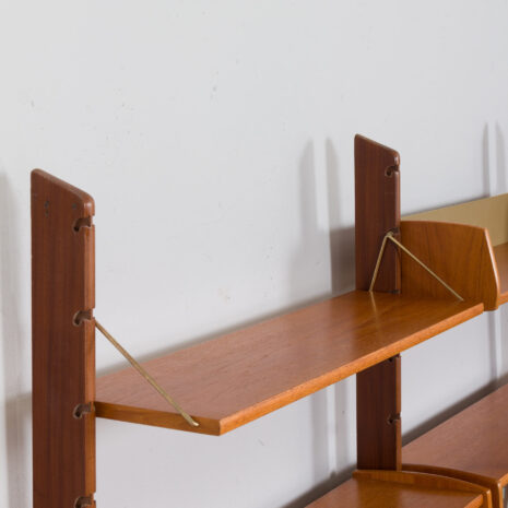 21437 Free standing 3 bay teak ergo wall unit with a desk, 4 cabinets and 5 shelves-30 Free standing bay teak ergo wall unit with a desk cabinets and shelves scaled