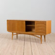 Arne Vodder style wide oak sideboard on light base with  drawers  scaled