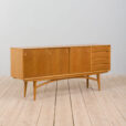 Arne Vodder style wide oak sideboard on light base with  drawers  scaled