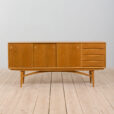 Arne Vodder style wide oak sideboard on light base with  drawers  scaled