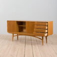 Arne Vodder style wide oak sideboard on light base with  drawers  scaled