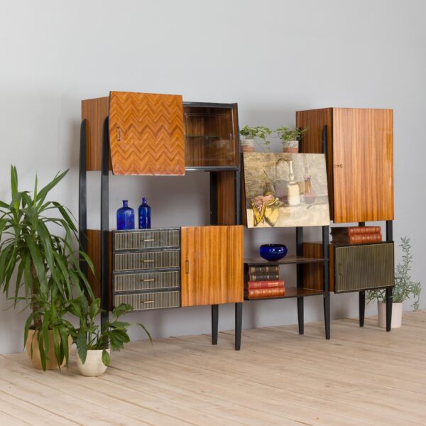 Mid century modern Italian wall unit in Dassi Fornasetti style s  scaled