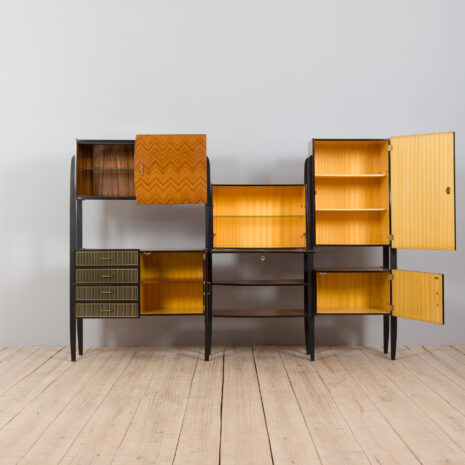 21353 Mid century modern Italian wall unit in Dassi, Fornasetti style, 1950s-3 Mid century modern Italian wall unit in Dassi Fornasetti style s scaled