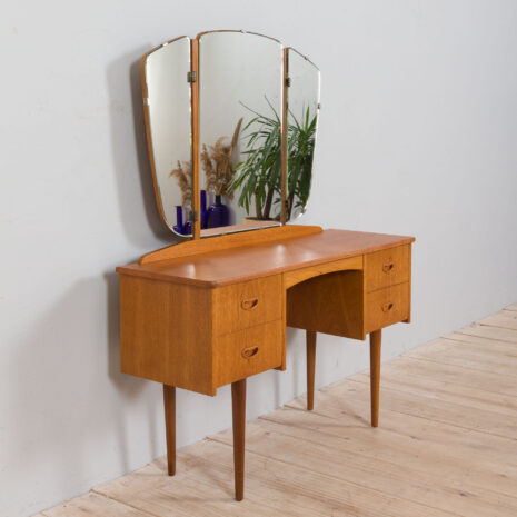 21434 Scandinavian teak mid century makeup vanity with mirror and 4 drawers, 1960s-10 Scandinavian teak mid century makeup vanity with mirror and drawers s scaled