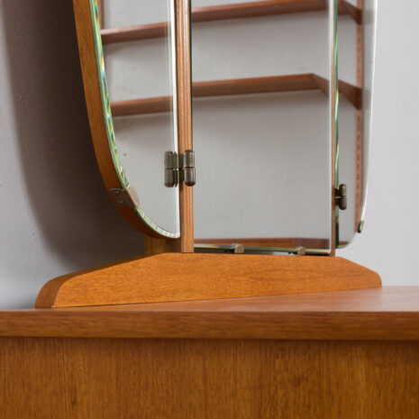 21434 Scandinavian teak mid century makeup vanity with mirror and 4 drawers, 1960s-13 Scandinavian teak mid century makeup vanity with mirror and drawers s scaled