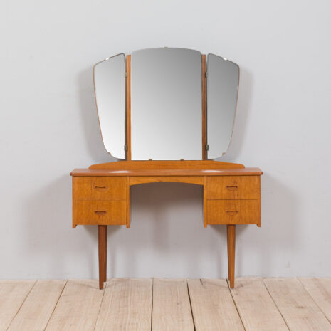 21434 Scandinavian teak mid century makeup vanity with mirror and 4 drawers, 1960s-4 Scandinavian teak mid century makeup vanity with mirror and drawers s scaled