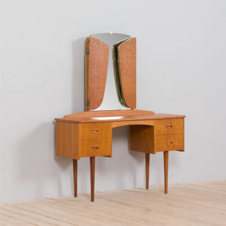 21434 Scandinavian teak mid century makeup vanity with mirror and 4 drawers, 1960s-6 Scandinavian teak mid century makeup vanity with mirror and drawers s scaled