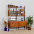 Scandinavian bay Ergo wall unit in teak with cabinets and shelves scaled