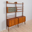 Scandinavian bay Ergo wall unit in teak with cabinets and shelves scaled