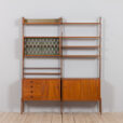Scandinavian bay Ergo wall unit in teak with cabinets and shelves scaled