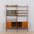 Scandinavian bay Ergo wall unit in teak with cabinets and shelves scaled