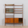 Scandinavian bay Ergo wall unit in teak with cabinets and shelves scaled