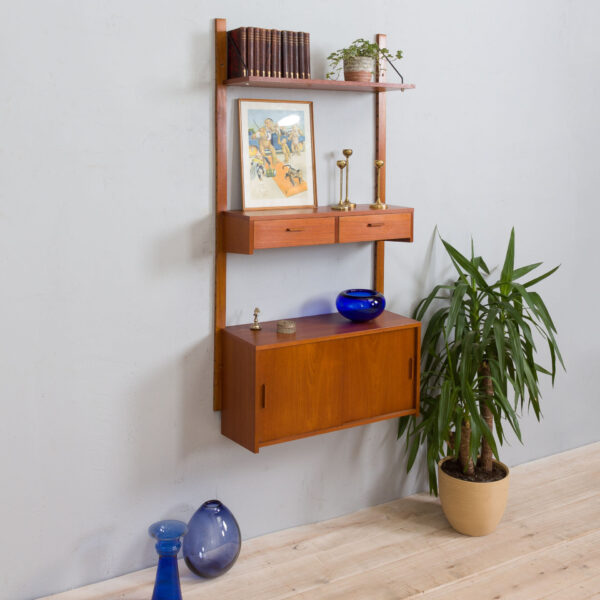 Danish Entry wall unit in teak one bay shelving system s  scaled