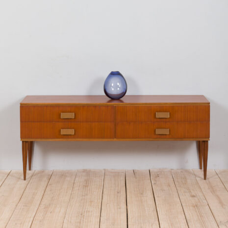 22024 Italian mid century teak sideboard with 4 drawers and leather handles, 1960s-2 Italian mid century teak sideboard with drawers and leather handles s scaled