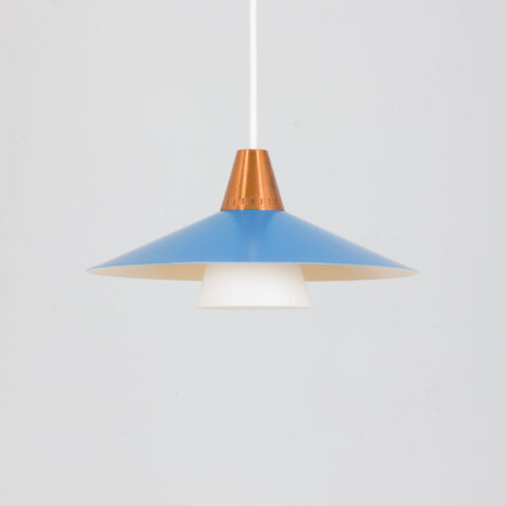 21190 Vintage blue pendant lamp with copper, Denmark 1960s-1 Vintage blue pendant lamp with copper Denmark s scaled