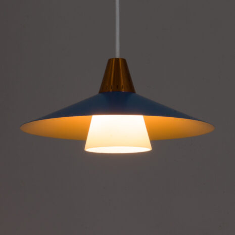 21190 Vintage blue pendant lamp with copper, Denmark 1960s-8 Vintage blue pendant lamp with copper Denmark s scaled