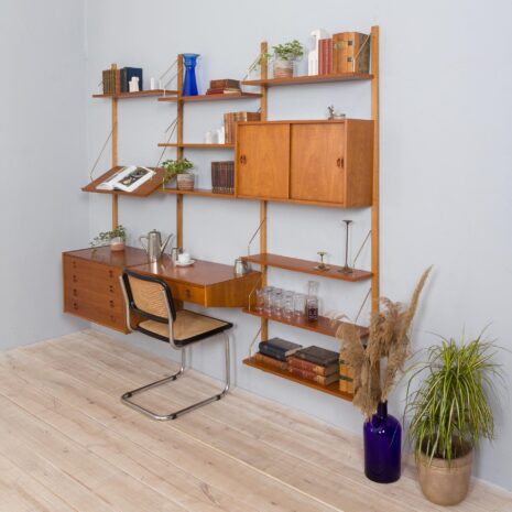 21417 3 bay teak wall unit w- chest of drawers -3 bay teak wall unit w chest of drawers scaled