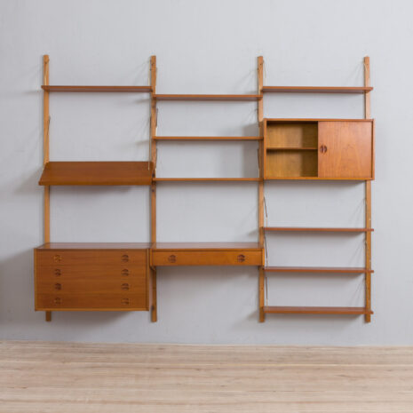 21417 3 bay teak wall unit w- chest of drawers -5 bay teak wall unit w chest of drawers scaled
