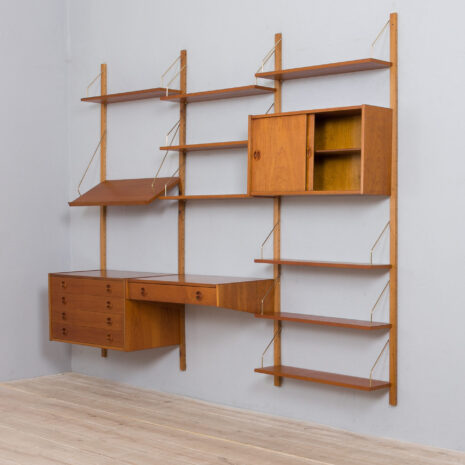 21417 3 bay teak wall unit w- chest of drawers -9 bay teak wall unit w chest of drawers scaled