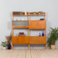 Scandinavian Rival bay free standing wall unit in teak with cabinets hidden bar cabinet and shelves scaled