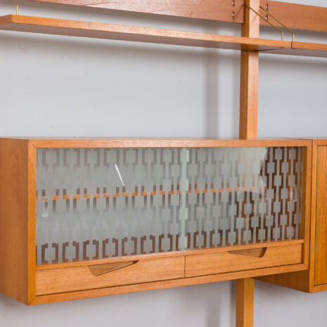 21431 Scandinavian Rival 2 bay free standing wall unit in teak with 3 cabinets, hidden bar cabinet and 2 shelves-12 Scandinavian Rival bay free standing wall unit in teak with cabinets hidden bar cabinet and shelves scaled