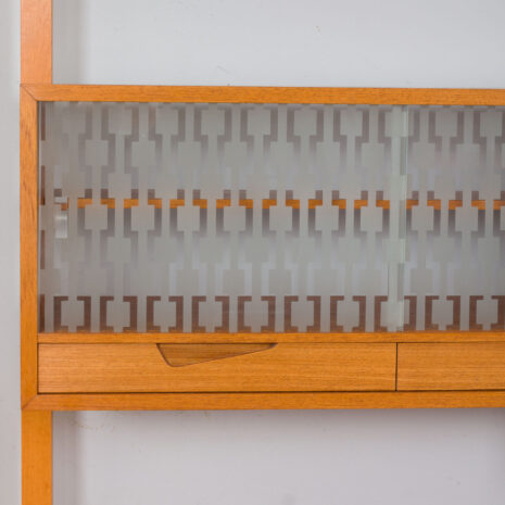 21431 Scandinavian Rival 2 bay free standing wall unit in teak with 3 cabinets, hidden bar cabinet and 2 shelves-13 Scandinavian Rival bay free standing wall unit in teak with cabinets hidden bar cabinet and shelves scaled