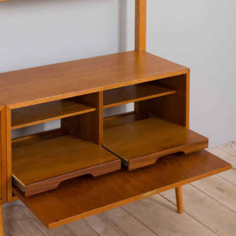 21431 Scandinavian Rival 2 bay free standing wall unit in teak with 3 cabinets, hidden bar cabinet and 2 shelves-9 Scandinavian Rival bay free standing wall unit in teak with cabinets hidden bar cabinet and shelves scaled