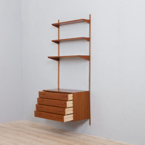 22011 Teak wall unit with a dresser, Kai Kristiansen mid century modular shelving system, 1960s-5 Teak wall unit with a dresser Kai Kristiansen mid century modular shelving system s scaled