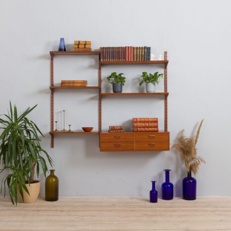 22013 Modular teak wall unit with Kai Kristiansen chest of drawers, Denmark, 1960s-1 Modular teak wall unit with Kai Kristiansen chest of drawers Denmark s scaled