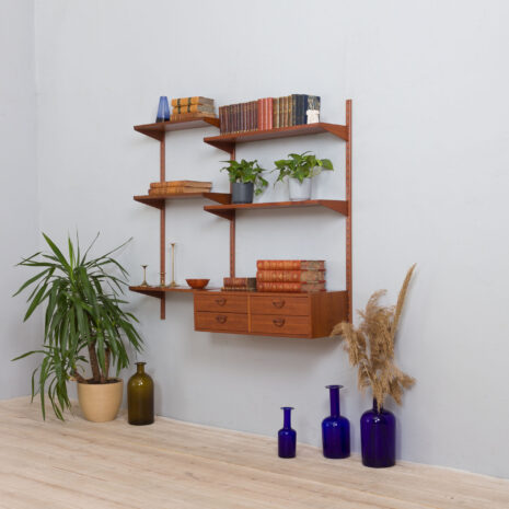 Modular teak wall unit with Kai Kristiansen chest of drawers Denmark s  scaled