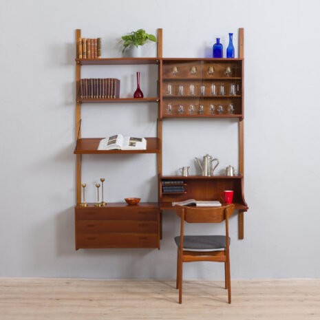 22014 Danish teak wall unit with a desk, attr. To Cadovius Sorensen, 1960s-1 Danish teak wall unit with a desk attr