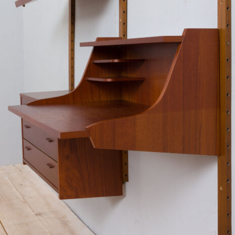 22014 Danish teak wall unit with a desk, attr. To Cadovius Sorensen, 1960s-12 Danish teak wall unit with a desk attr