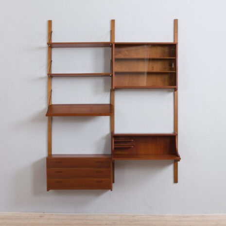 22014 Danish teak wall unit with a desk, attr. To Cadovius Sorensen, 1960s-5 Danish teak wall unit with a desk attr