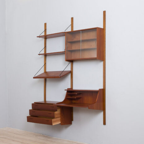 22014 Danish teak wall unit with a desk, attr. To Cadovius Sorensen, 1960s-7 Danish teak wall unit with a desk attr