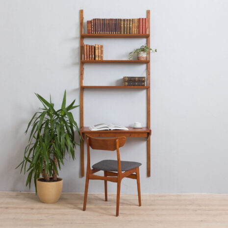 22017 Danish teak wall unit with a desk and 3 modular shelves, 1960s-1 Danish teak wall unit with a desk and modular shelves s scaled